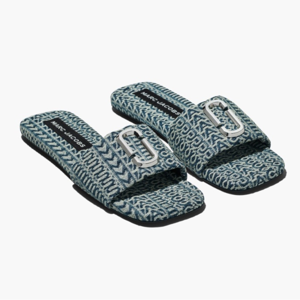 MARC JACOBS THE J MARC WASHED MONOGRAM DENIM SANDALS 40 EU 10 US